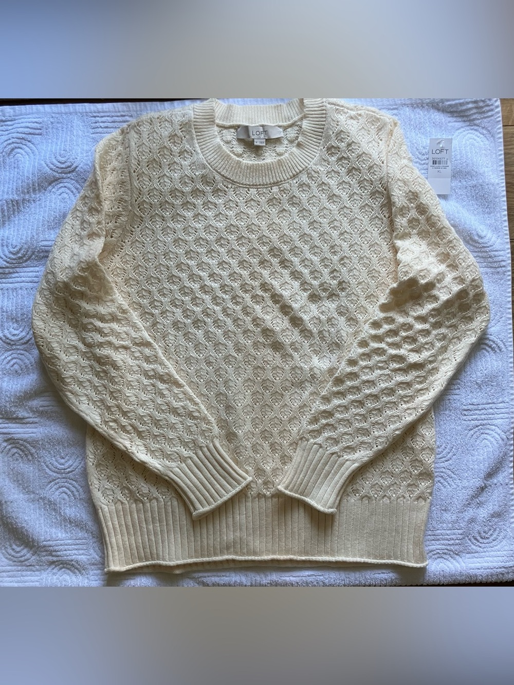 LOFT Cream Pointelle Open Knit Sweater Size XL